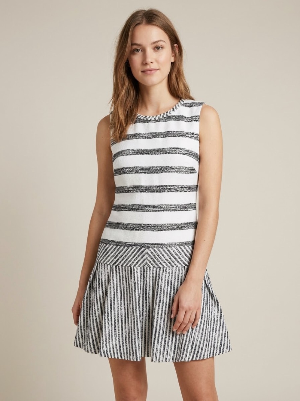 J. Crew Tweed Drop Waist Stripe Mini Dress Sleeveless
